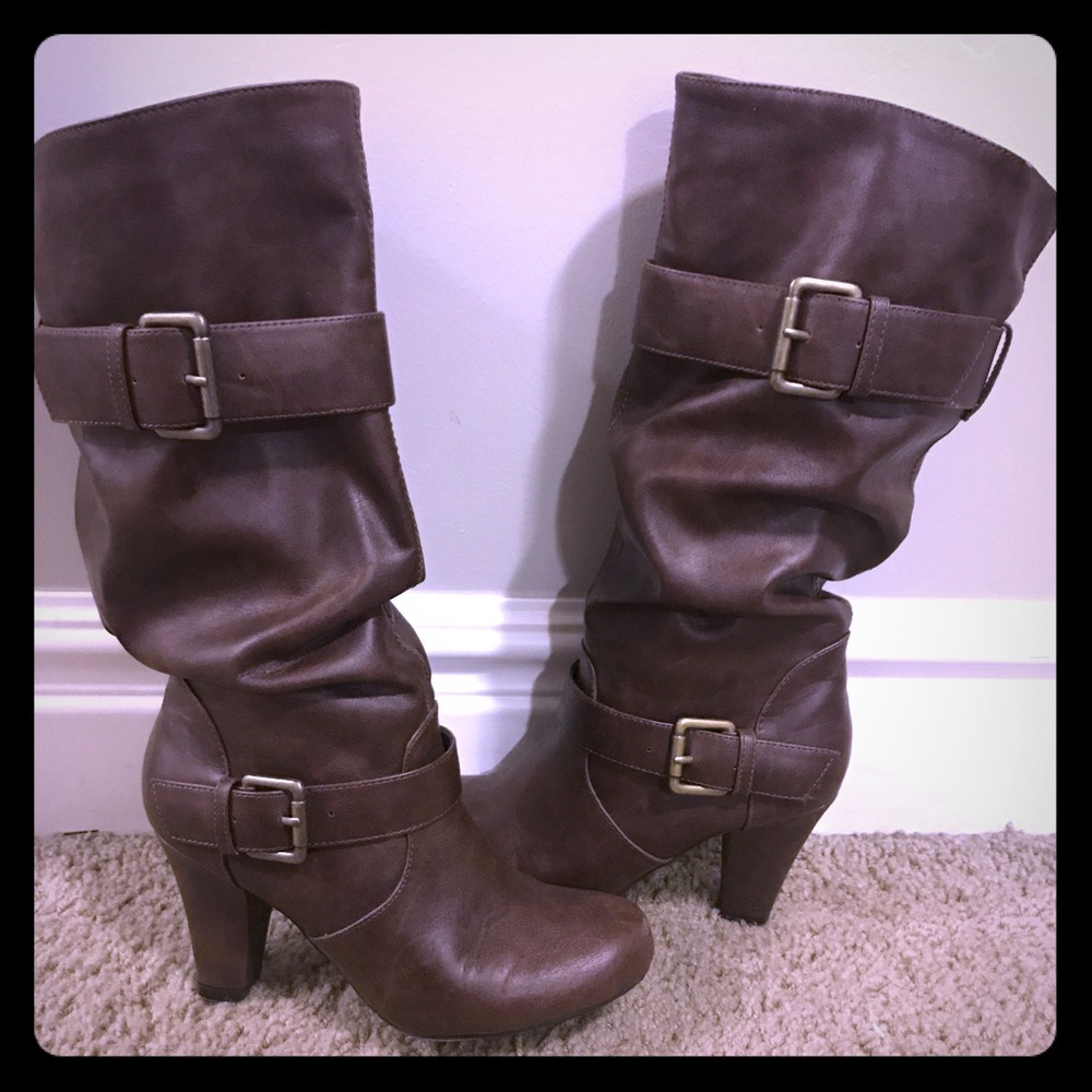 Like New Brown Heeled Buckle Boots